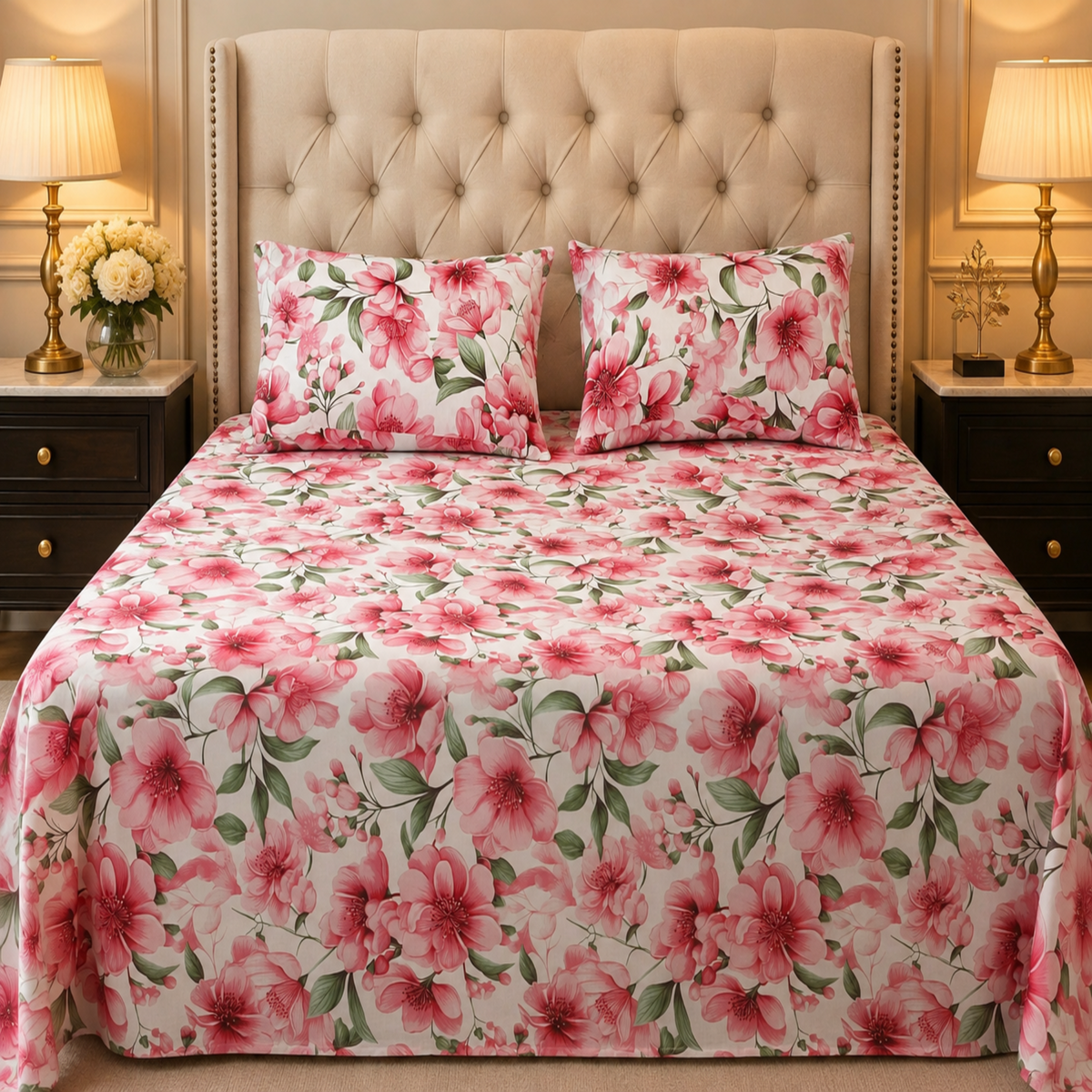 Blush Blossom Premium Cotton Bedsheet
