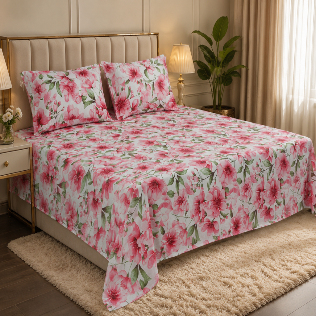 Blush Blossom Premium Cotton Bedsheet