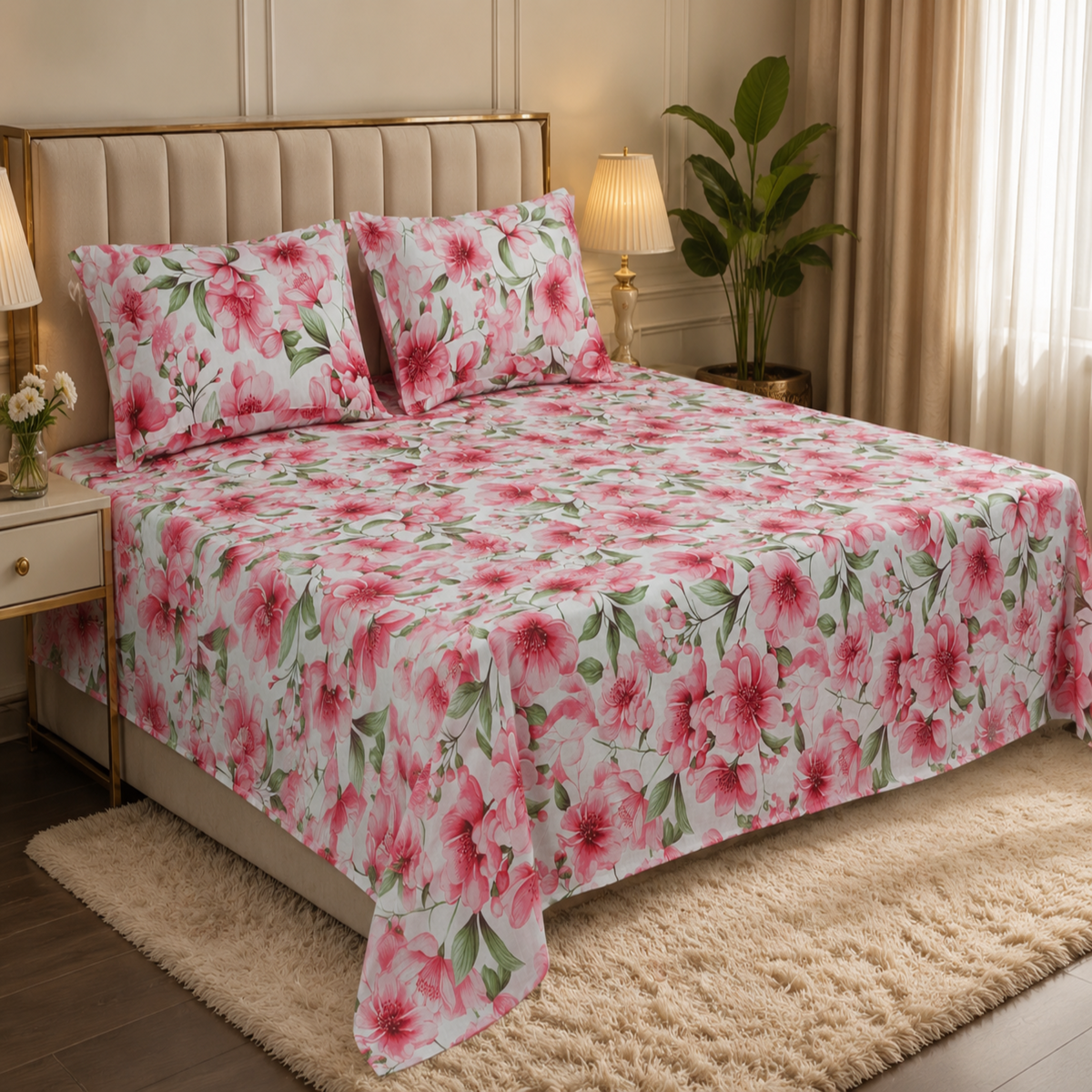 Blush Blossom Premium Cotton Bedsheet